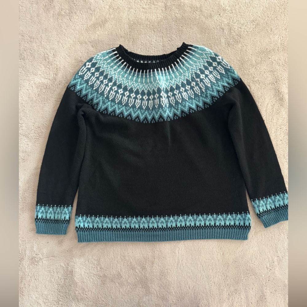 Black and Teal Patterned Women's Sweater 2XL